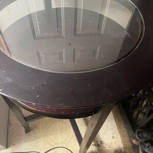 Victoria Emerson Dark Wood and Glass Bar Table